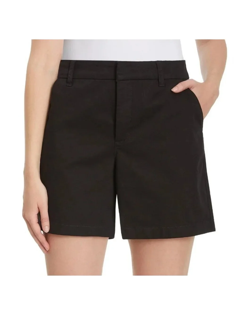 NWT Gloria Vanderbilt Women's 14 Mid Rise Stretch Twill Chino Shorts Black G2024